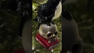 Raven on Skull and Book Glass Ornament 🖤 #halloween #spookydecor #halloweendecorations #spookyszn