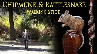 Carved Wooden Chipmunk and Rattlesnake Stick #116