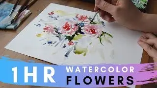 RELAXING COMPILATION- Painting Flowers with Watercolors  (1HR)