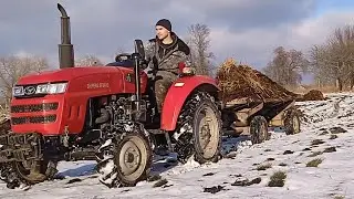 The first pile of fertilizer is already in the garden. The hoe is slipping, the work is being don...