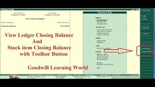 Tally TDL to View item closing Stock and ledger Closing Balance from Gateway of tally with Button c