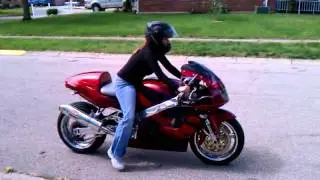 Wife taking my 1998 Suzuki Gsxr 750 out for a spin!@