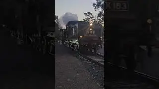 Steam Train Double Header with passenger cars powering through a Level Crossing #train