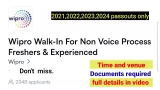Wipro Walk-In For Non Voice Process Freshers & Experienced | urgent requirment - 2021-2024 passedout