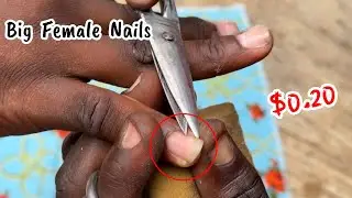 ASMR NAILS SCISSORS CLEANING DONE BY A NAIL BARBER. STREET PEDICURE