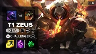 T1 Zeus Jax vs Renekton Top - KR Challenger - Patch 13.6 Season 13