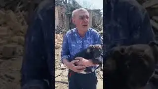 Донбасс. После недавнего обстрела солдатами РФ одного из населенных пунктов области. Спасли собаку