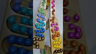 Marble Run Race ASMR - Wooden Wave Course Colorful Marbles #129 #marblerunrace #marblerunasmr