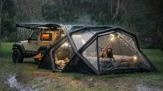 GLOOMY Solo Camping in RAIN 🌧️ | New GIANT Tent Shelter, Perfect for Relaxing, ASMR