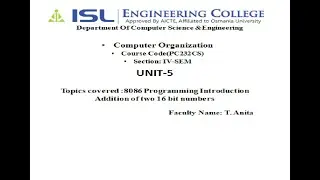 CSE Lecture - 25 (UNIT - 5)  Introduction to 8086 Programming