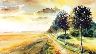 Watercolor Golden Fields Painting Demonstration