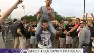 Delije in Bratislavi with TV reporter
