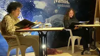 Los Viejos and the Sea, reading on stage, ¡vamos, simbiosis! 2022, Davis Quinche and Luz Kaufmann