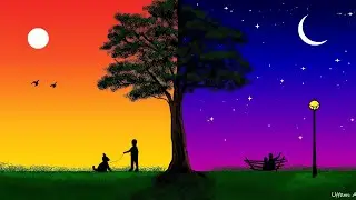 Day & night scenery drawing | ms paint drawing | computer paint drawing | #mspaint
