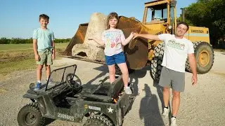 Using Tractor to Throw HUGE Rock into Mud | Tractors for kids
