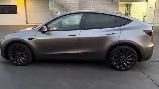 Tesla model y wrapped in Satin Dark Gray