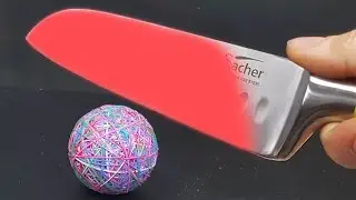 EXPERIMENT Glowing 1000 degree KNIFE VS Rubber Band Ball