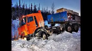 Russian trucks are monsters. Dangerous roads. The crash of trucks.