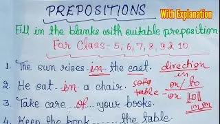 Prepositions//Fill in the blanks with suitable Preposition//Class-5 to 10 English Grammar Exercise