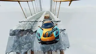 A CAR DRIVES OVER A DESTROYED BRIDGE, APOCALYPSE. BeamNG Drive