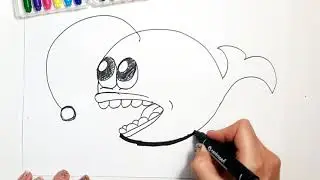 How to draw an angler fish. Children's drawing with markers and glitters
