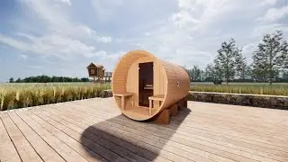 Outdoor Canadian red cedar panoramic barrel sauna room