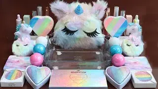 Mixing”Unicorn” Eyeshadow and Makeup,parts,glitter Into Slime!Satisfying Slime Video!★ASMR★