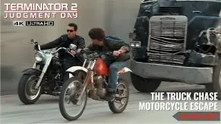 TERMINATOR 2 (1991) | The Truck Chase | Motorcycle Escape Scene 4K UHD