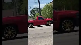 Red Chevy Silverado with 24K GOLD RIMS