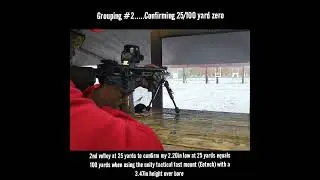 Unity tactical fast mount.....2.20in low at 25 yards equals 100...Final grouping before 100 yards