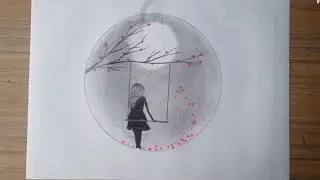 How to draw Alone girl swing in a tree- Pencil sketch||Girl swing in moonlight||Pencil art idea||