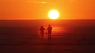 Silhouette Of Couple Walking At Sunset | Copyright Free Stock Video | Full HD