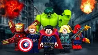 Lego Cartoon. Hulk, Iron Man, Spider-Man, Captain America, and Superman vs. Thanos.