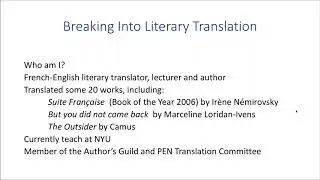Breaking into Literary Translation and Negotiating a Translation Contract