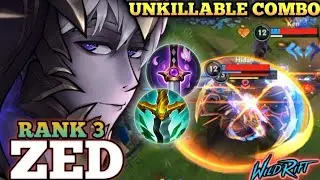 ZED UNKILLABLE SMOOTH COMBO! DEADLY META BUILD DAMAGE - TOP 3 GLOBAL ZED BY AomineV2 - WILD RIFT