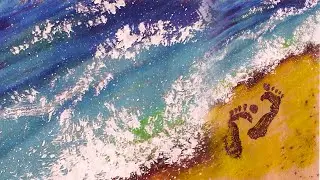Как нарисовать море / пляж детям. Масляная пастель Гуашь.
