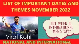 November 2022: Full List of important National and International Days -Special days in November 2022
