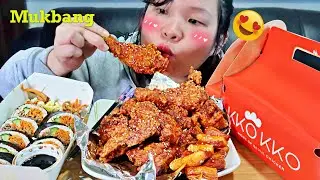 Kko Kko Korean Fried Chicken + Kimbap Mukbang | HungreeCatt Eats