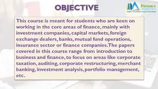 Distance Education Bachelor of Commerce (Finance and Investment Analysis) - B. Com.