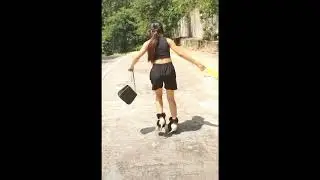 Pretty Girl CAN'T WALK in high heels and keeps tripping during a fashion photo shoot