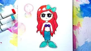 Как Рисовать Русалочку Ариэль в стиле Чиби ♥ How to Draw Mermaid Ariel Cute and Easy