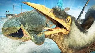QUETZALCOATLUS Hunts Down MOSASAURUS!! - Jurassic World Evolution 2