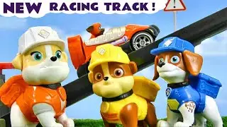 Rubble and Crew build a Car Racing Track for the Pups Cars