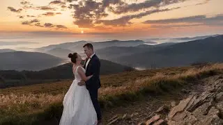 Sesja ślubna w Bieszczadach. Sesja poślubna w górach. Bieszczady. Wschód słońca.