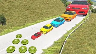 Giant & small cars vs Land Mine - BeamNG.Drive