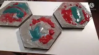 Sextavado imitando Ladrilho Hidráulico, arte abstrata com corante e cimento
