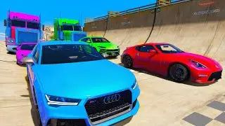 GTA V SPIDERMAN SOLO Epic Mega Crazy Stunt Challenge \ SUPERHERO Yellow, Pink, Green, Red!