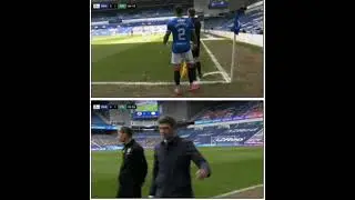 Scottish linesman blocks James Tavernier from taking a quick corner & refuses to shake Gerrards hand