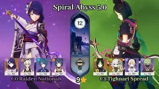 C0 Raiden National & C1 Tighnari Spread | 5.0 Spiral Abyss | Full Star Clear | Genshin Impact