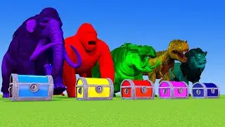 Wild Animals Elephants Mammoth, Gorillas, Hippo, Dinosaur, Lion Crossing the Fountain